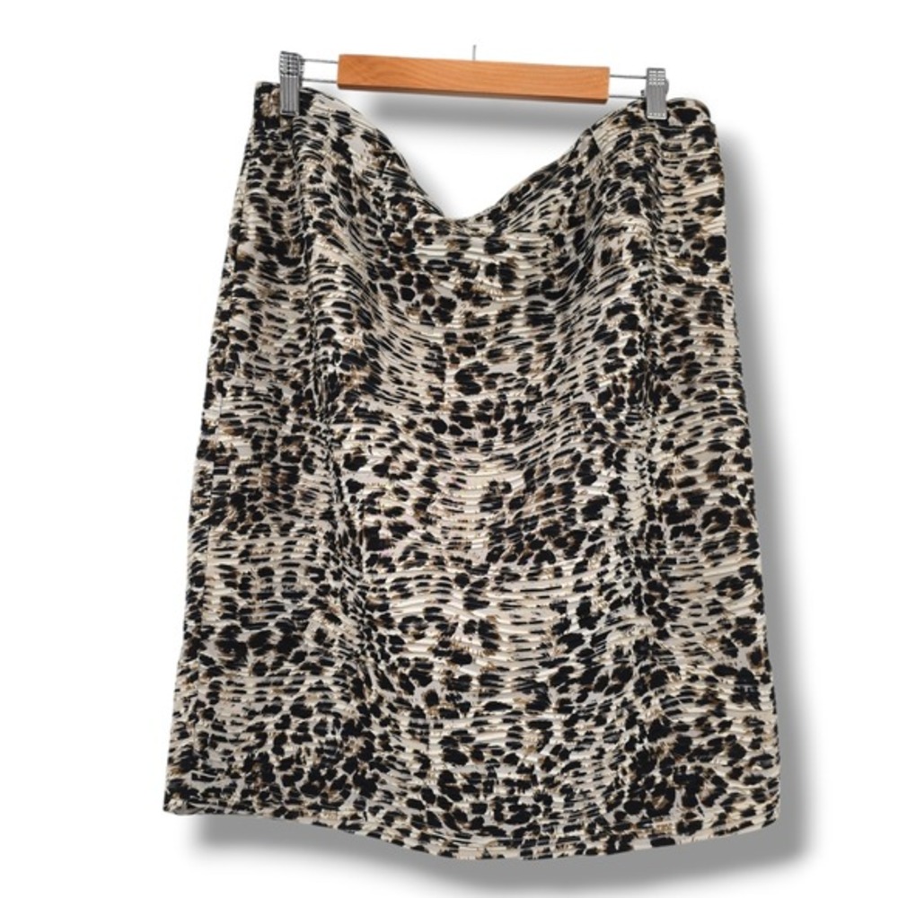 New Directions Women's Black Ivory Leopard Print Mesh Pleated Midi Skirt‎ XL